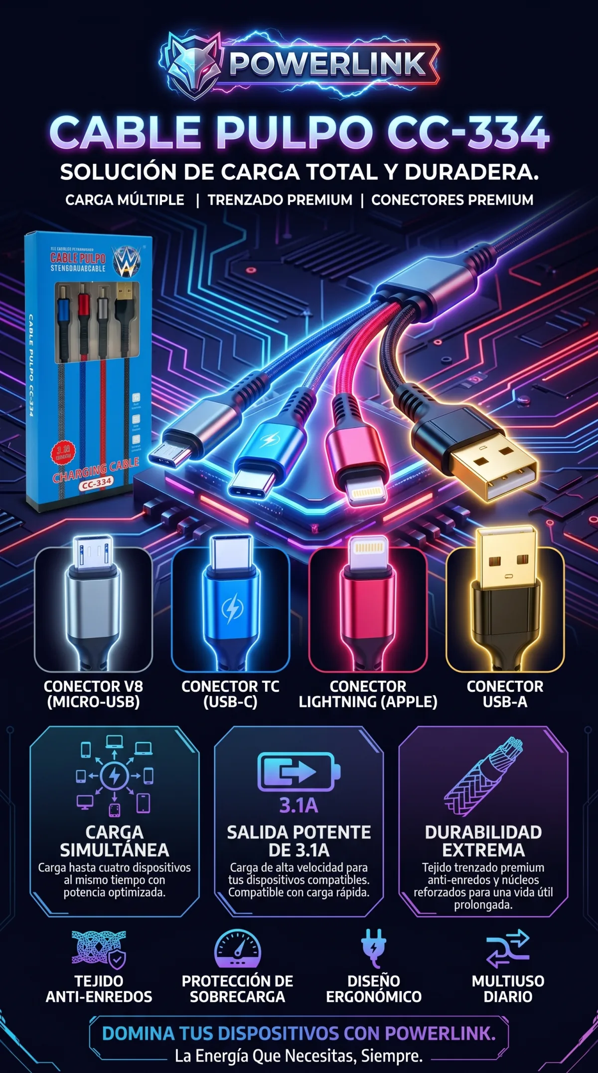 CABLE 334 PULPO  3.1 AMPERIOS